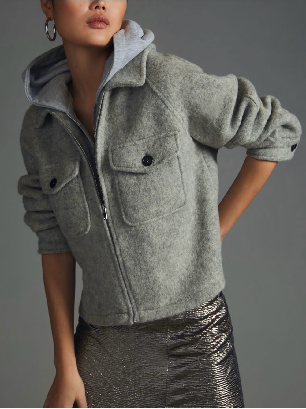 Anthropologie Grey Wool Utility Jacket with Button-Flap Pockets